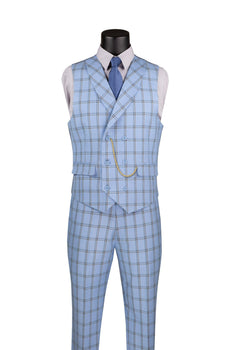 La Scale Collection-Windowpane Three Piece Suit - Light Blue - Image 2