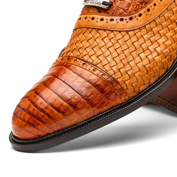 Marco Di Milano John Men's Shoes Exotic Caiman Crocodile / Woven Leather Dress Oxfords - Image 22