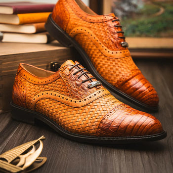 Marco Di Milano John Men's Shoes Exotic Caiman Crocodile / Woven Leather Dress Oxfords - Image 19