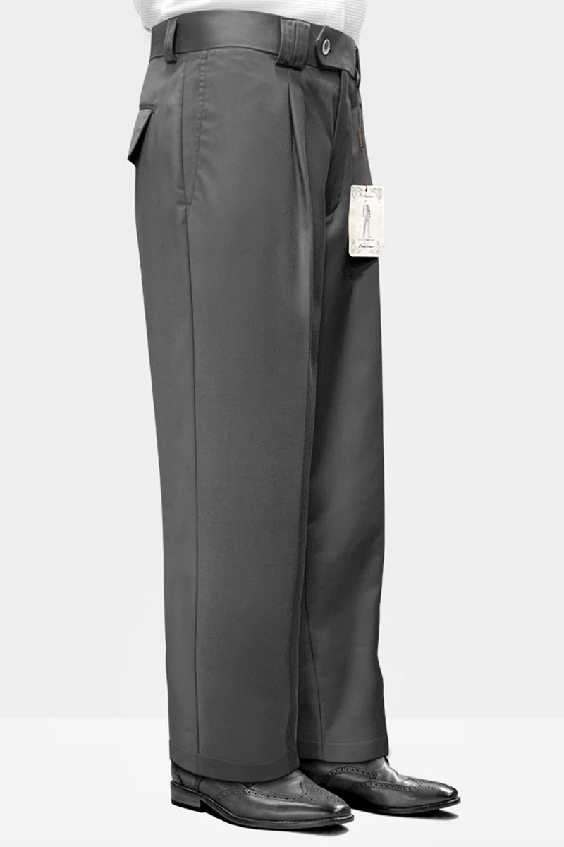 Men's Designer Wool Pleated Wide Leg Dress Pants in Charcoal Grey Charcoal / 36