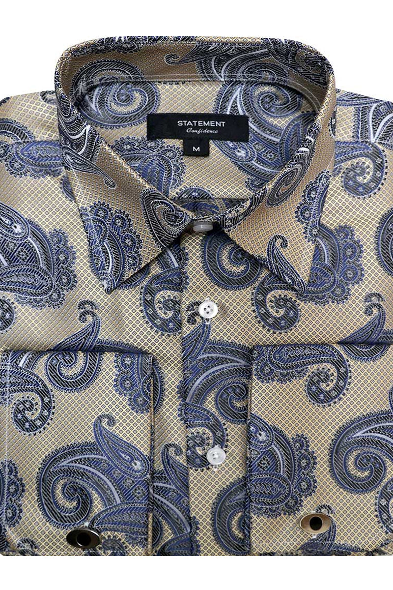 fancy dress shirts Mens Dress Shirt with Matching Tie and Hanky Gold George AH623