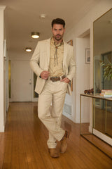 Men’s Beige Western Sport Coat Suit with Suede Elbow Patches