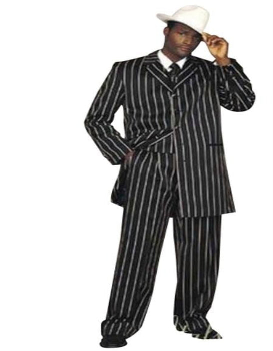 WTXZoot200 Men's Black High Fashion Bold Pronounce White Pinstripes Three Piece Zoot Suit Limited Edition
