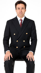 Double Breasted Blazer with Gold Buttons - Black Sport Coat