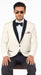 Men's Ivory and Black Satin Lapels Dress The Groom Holds The Wedding Suit (Jacket + Pants)