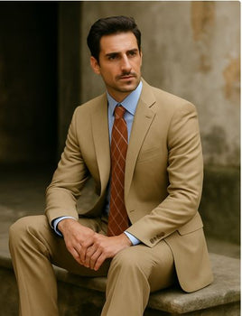 Men's Two Button Suit - Camel ~ Khaki  2 Piece Suits - Two piece Business suits Suit - Image 5