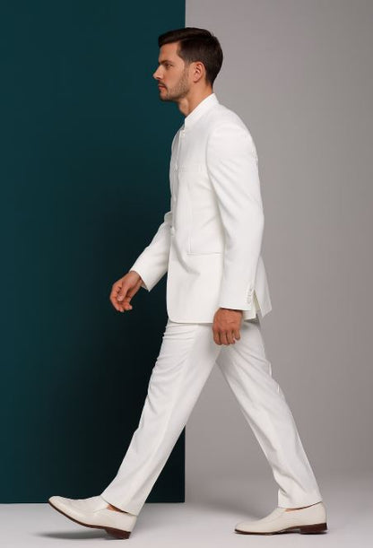 Designer Brand Men'S White 5 Button Mandarin Collar Suits For Men - All White Suit - Image 7