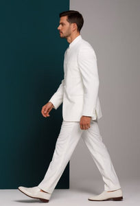 Designer Brand Men'S White 5 Button Mandarin Collar Suits For Men - All White Suit