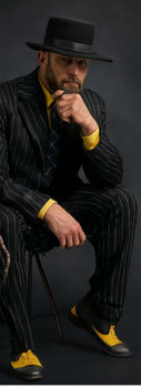 Men's Black and Gold Stripe Long Zoot Suit - Image 5
