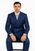 Mens Classic Wool Feel Double Breasted Glen Plaid Suit in Blue