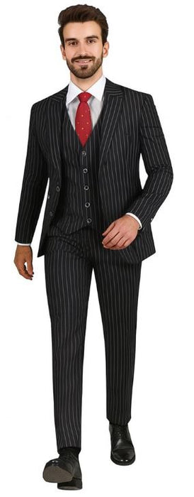 Bold Pinstripe Suit in  Black