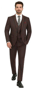 Bold Stripe 2 Button Vested Suit Black