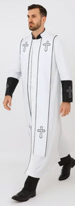White/Black Cross Accent Robe With Stole Mandarin Suits
