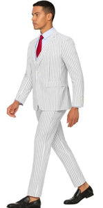  White Suit With Black Pinstripes