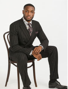 Bold Pinstripe Wide Suit in Black