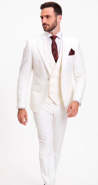 Big Lapel - Wide Lapel - Tom Ford Style Suit - Ticket Pocket - White - Image 4