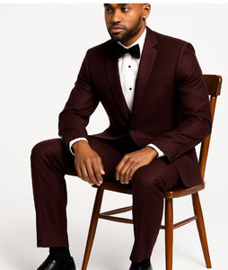 Brown Slim Fit 2 Piece Tuxedo With Satin Peak Lapel