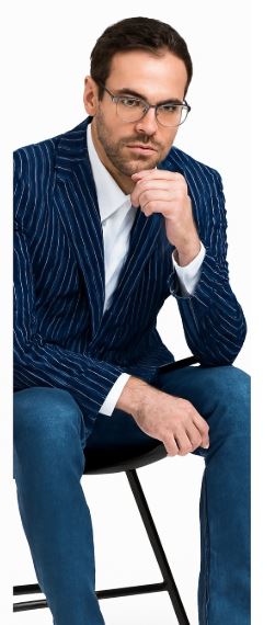 Men's Navy and Bold White Pinstripe Designer Fashion Blazer - Image 4