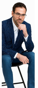 Men's Navy and Bold White Pinstripe Designer Fashion Blazer