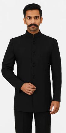 Black 8 Button Mandarin banded collar Nehru Style Suit
