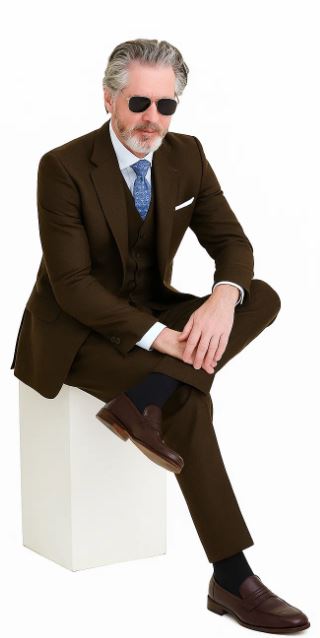 Mens Summer Suits Brown Linen Color