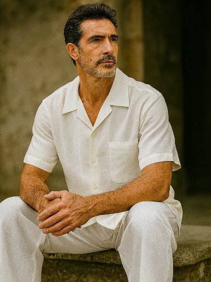 mens-two-piece-white-linen-short-sleeve-two-piece-mens-walking-outfit-