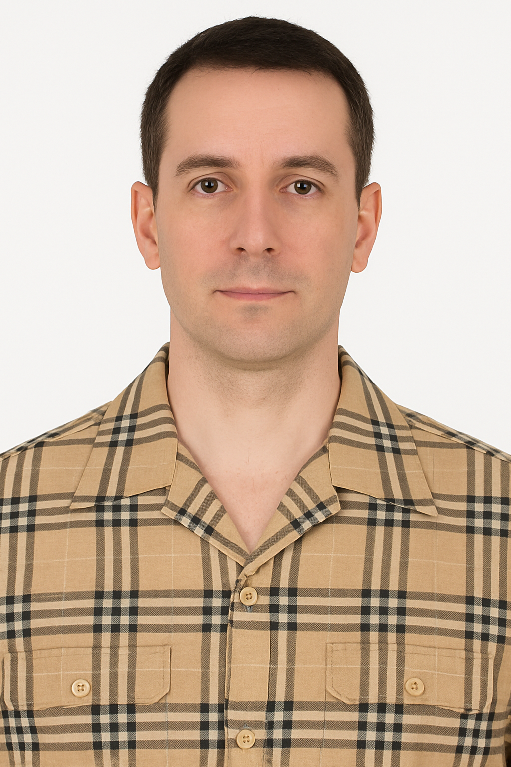 Men’s Beige Checkered Casual Shirt – Short Sleeve Comfort Fit
