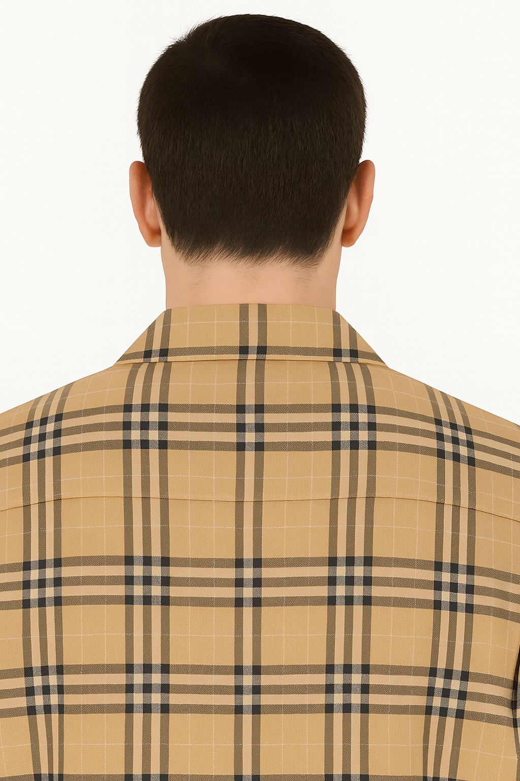 Men’s Beige Checkered Casual Shirt – Short Sleeve Comfort Fit
