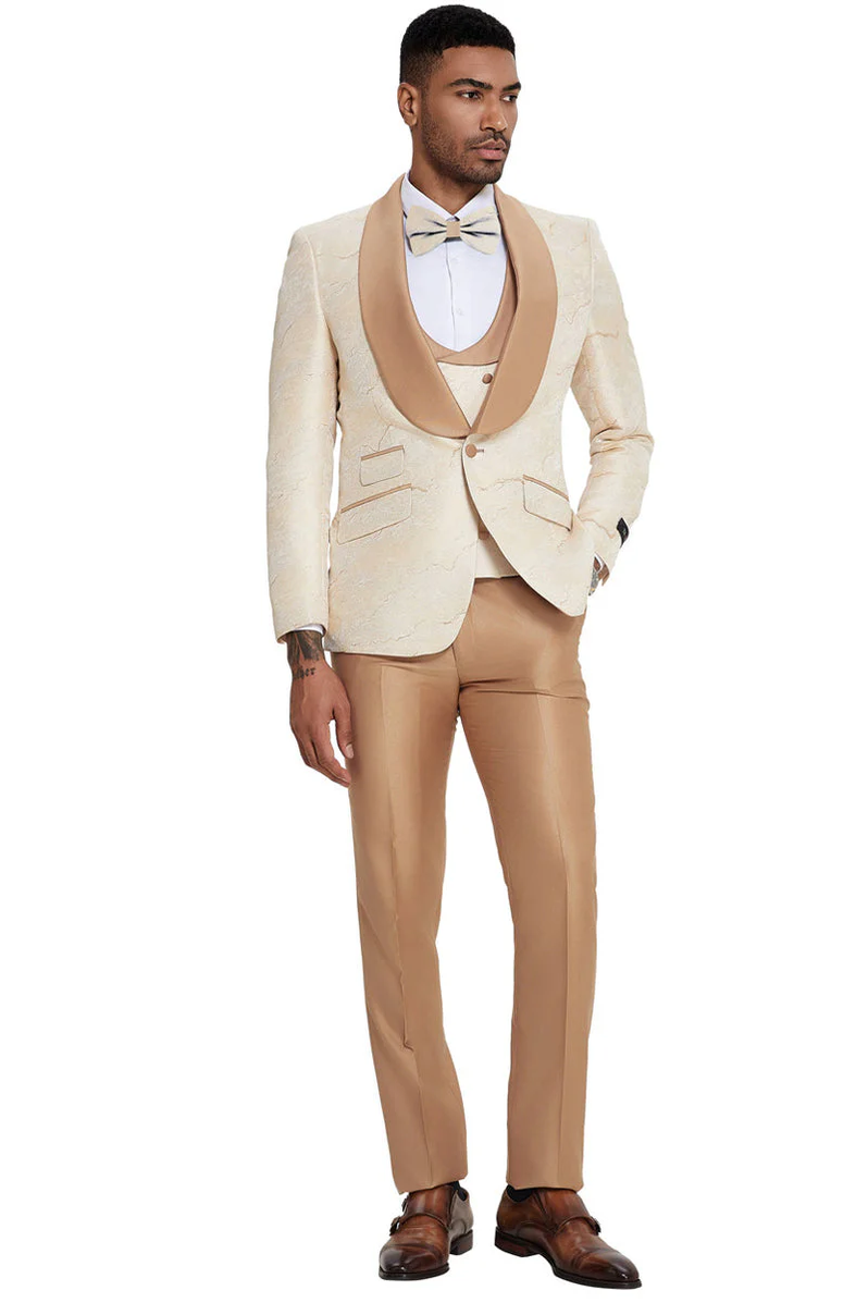Mens White & Gold Paisley Prom & Wedding Tuxedo main image 1