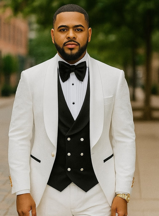 Wedding Tuxedo - Groom Suit - White and Black Prom Suit