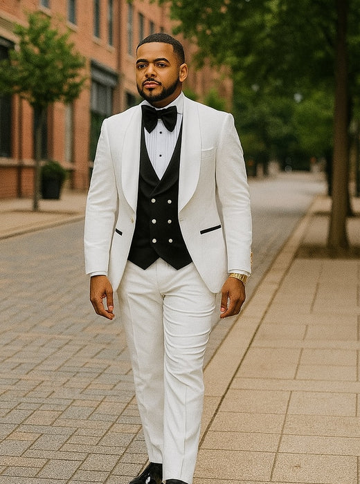 Wedding Tuxedo - Groom Suit - White and Black Prom Suit