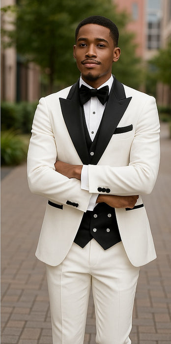 Wedding Tuxedo - Groom Suit - White and Black Prom Suit