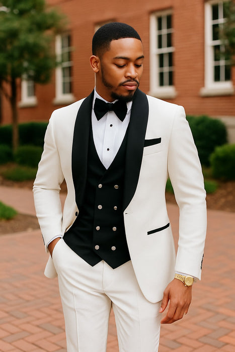 Wedding Tuxedo - Groom Suit - White and Black Prom Suit