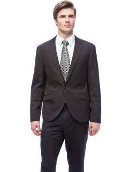 West End Black 2 Piece Men'S 1 Button Young Look Solid Peak Lapel Slim Fit Suit