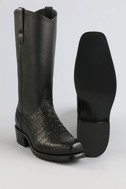 Botines Para Hombre Negro - Western Alligator Skin Los Altos Boots Black Caiman Cowboy Dress Cowboy Boots Cheap Priced For Sales Online (EE) ~ World Best Alligator