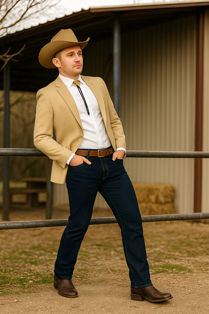 Western Tan Tuxedo Dinner Jacket - Light Khaki Beige Color