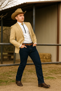 Western Tan Tuxedo Dinner Jacket - Light Khaki Beige Color