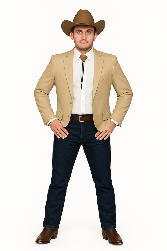 Western Tan Tuxedo Dinner Jacket - Light Khaki Beige Color