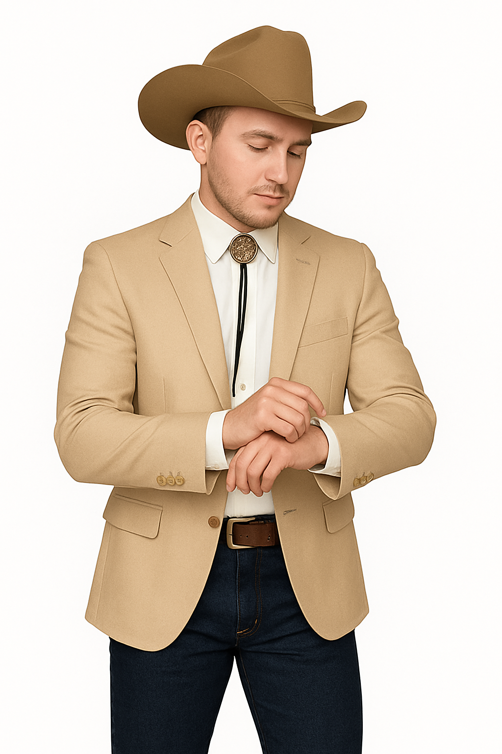 Western Tan Tuxedo Dinner Jacket - Light Khaki Beige Color