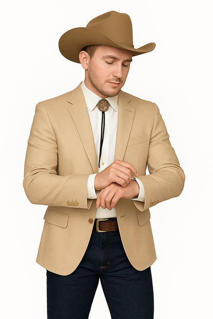 Western Tan Tuxedo Dinner Jacket - Light Khaki Beige Color
