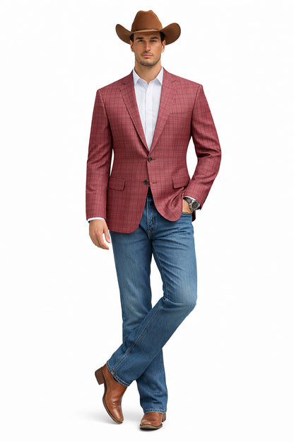 Saco vaquero - Western Sport Coat - Western Blazer  - Men's Two Button Regular Fit Windowpane Mauve Plaid Sport Coat Blazer