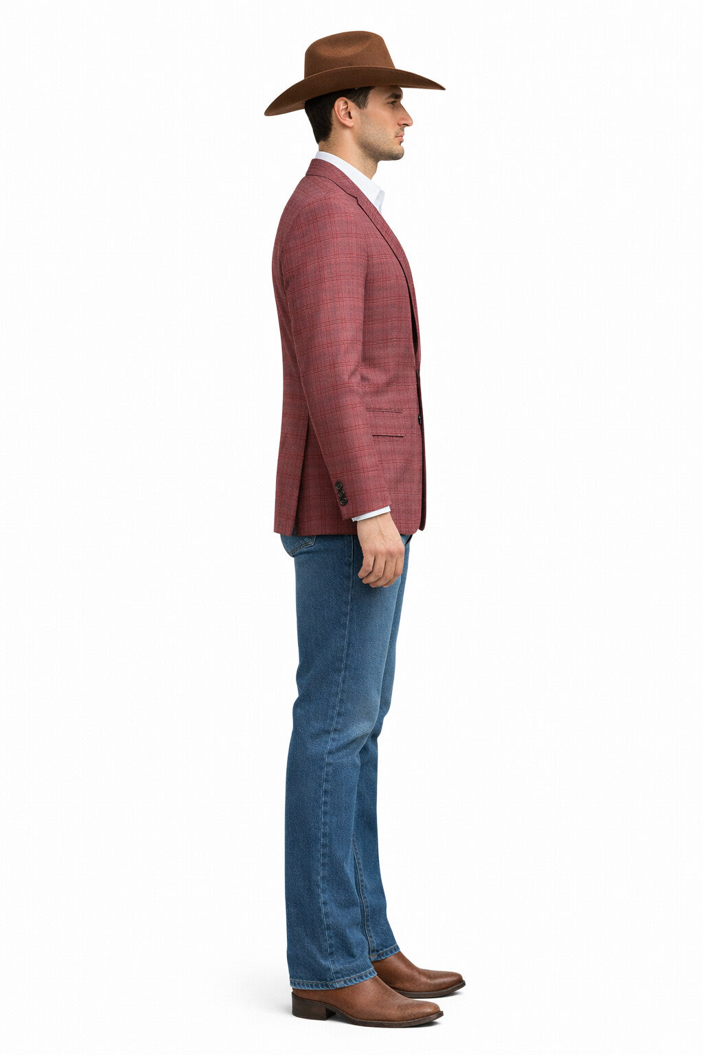 Saco vaquero - Western Sport Coat - Western Blazer  - Men's Two Button Regular Fit Windowpane Mauve Plaid Sport Coat Blazer