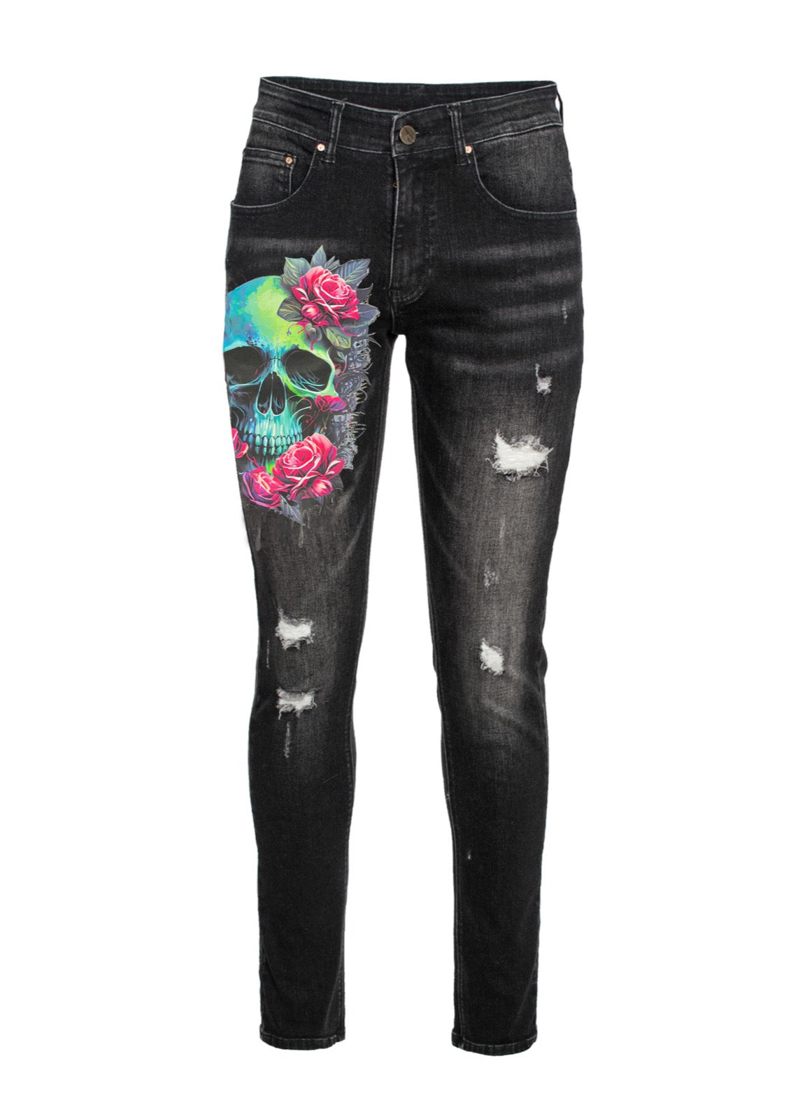 Skinny Denim with Skull print in black