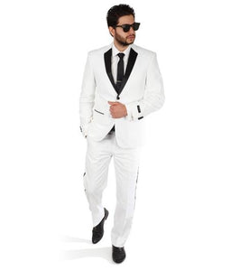 White 2 Button Slim Fit Satin Line Pants Designer Cheap Priced Men's Slim Fitted Suit - Skinny Fit Suit