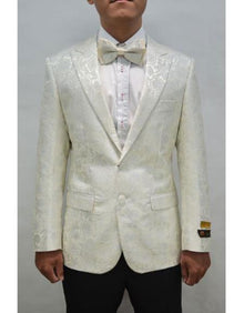 White And Silver Mix With Ivory Tuxedo Blazer With Matching Bow Tie