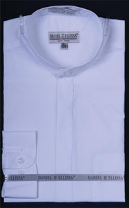 Oriental Mao Chines Style No Collar Banded Collar Preacher Round Style collarless Mandarin White Men's Dress Shirts