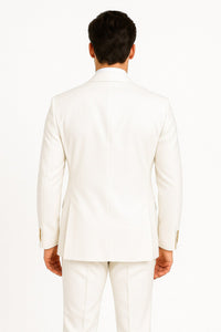 Mens White Double-Breasted Suit with Gold Buttons – Formal Slim Fit 2-Piece Set