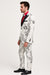 Mens White Floral Tuxedo with Black Lapel – 3-Piece Designer Prom Suit Wedding Suit