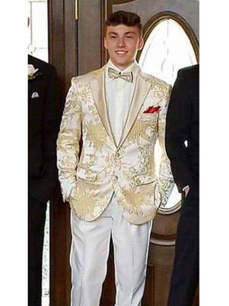 Men's White ~ Ivory ~ Khaki ~ Tan & Gold Champagne Color Blazer Dinner Jack