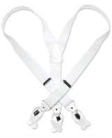 Solid White Suspenders For Men Elastic Y-Back Button & Clip-On Man'S